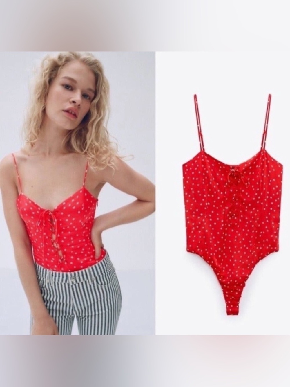 ZARA Satin Effect Red Star Corset Bodice Bodysuit
